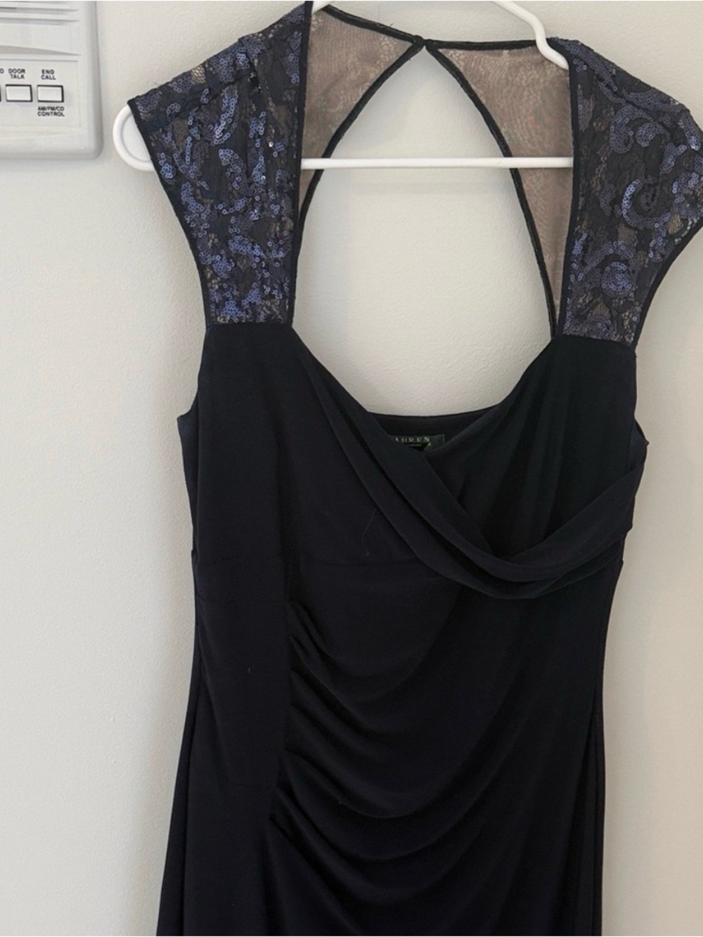 Lauren Ralph Lauren Navy Sequin Lace Open Back Formal Gown Size 14